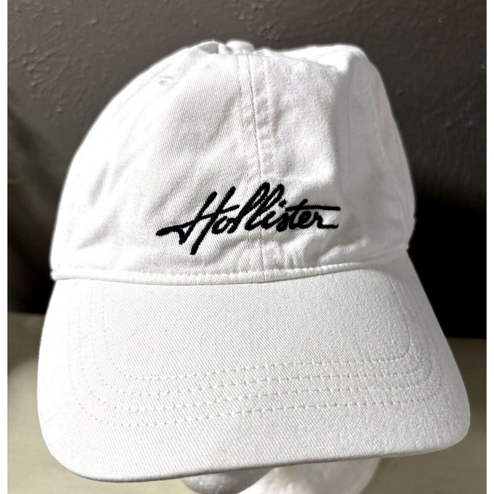 Hollister Hat White Cotton StrapBack Baseball Cap Vintage Adult Black Logo